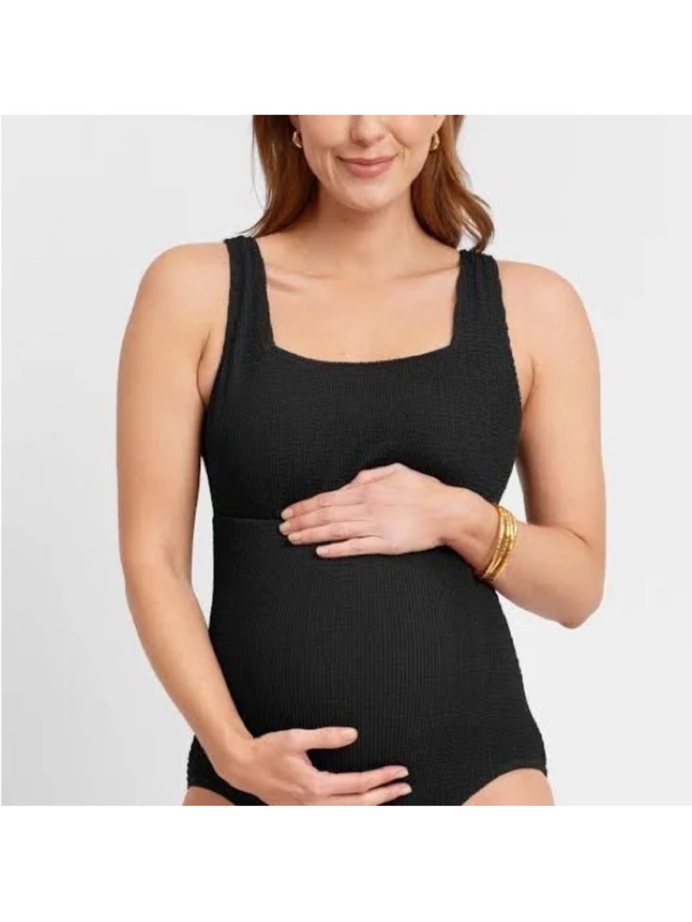 Seraphine Black Ribbed Maternity One-Piece Swimsuit - Supportive Scoop - Picture 2 of 7
